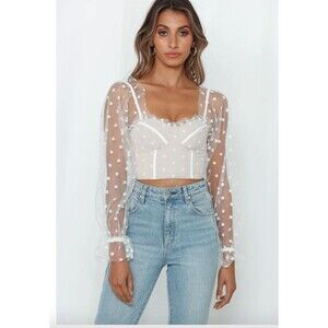 Hello Molly Top Women Small White MALIBU SUNSET Crop Underbust wire TOP NWT